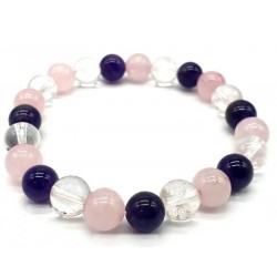 Bracelet perles améthyste, quartz rose et cristal